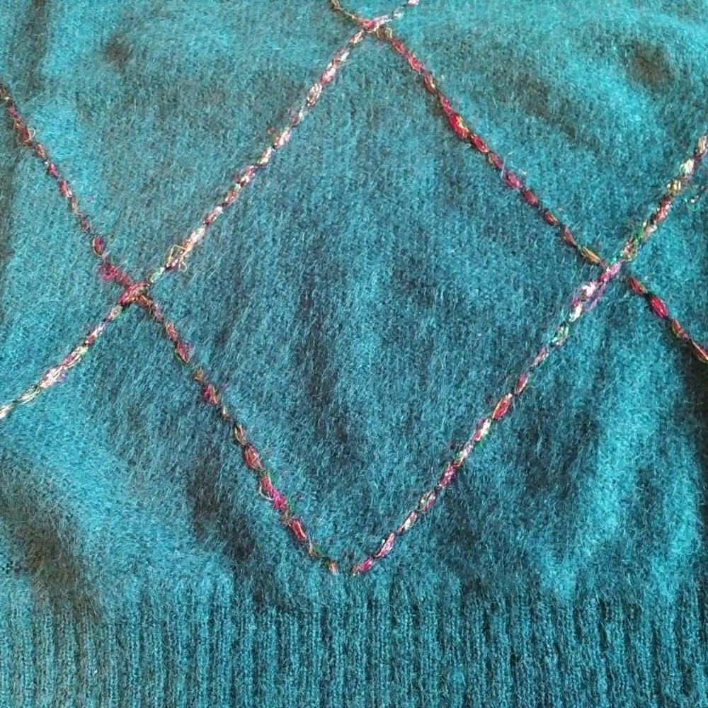 RARE Vintage Teal Mohair Sweater, Metallic Multicolour Threads, M/L